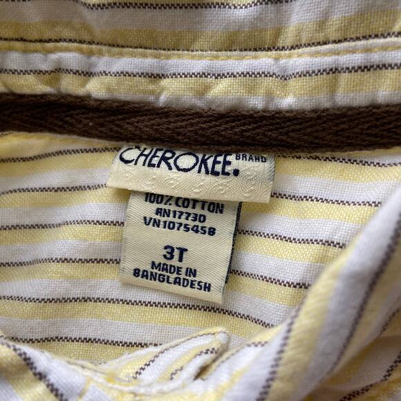 Cherokee Boys Shirt Size 3T Yellow Gray White Stripe Oxford Button Up Front NEW - Picture 5 of 6